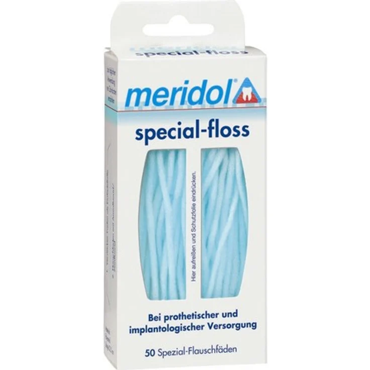 Meridol Special-Floss 50er-Pack Zahnseide/Flosser Bei prothetischer und implantologischer Versorgung – Bild 1