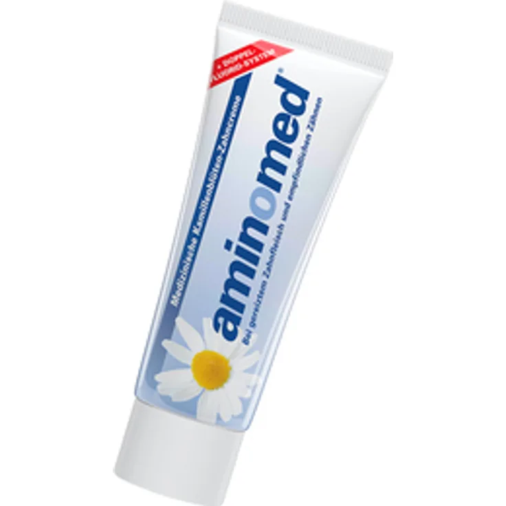 Amin-o-med Fluorid Kamille Zahncreme 15 ml, Wirkstoffe aus Provitamin B5 und Bisabolol, aus Extrakten der Kamillenblüte und ätherischen Ölen