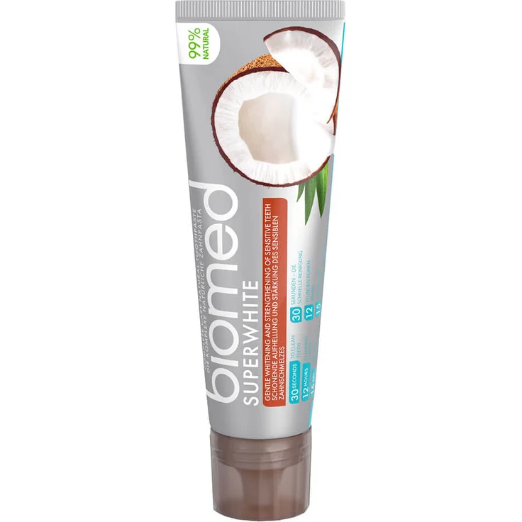 Biomed Super White Fluoridfreie Coconut Oil Toothpaste, zur schonenden Aufhellung, 75 ml – Bild 1