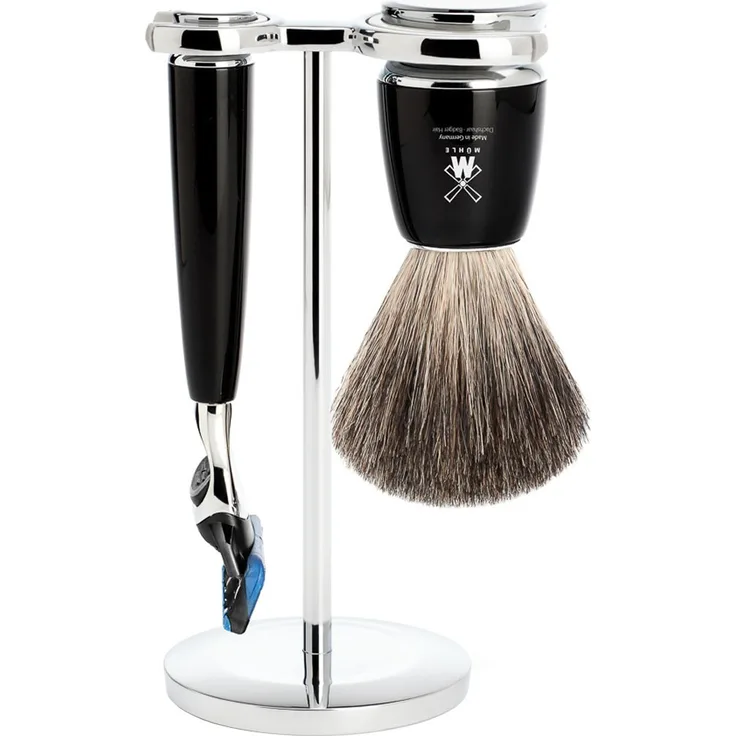 Mühle Rytmo 3-teiliges Rasierset Edelharz schwarz Gillette Fusion