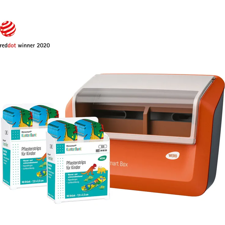 Werotop Smart Box Pflasterspender gefüllt mit Werotopsmart KunterBunt Pflasterstrips für Kinder