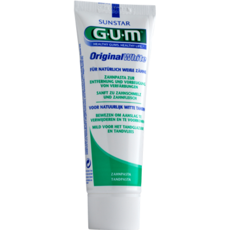 GUM Original White Zahnpasta 75 ml, stellt das natürliche Weiß der Zähne wieder her und ist sanft zum Zahnfleisch