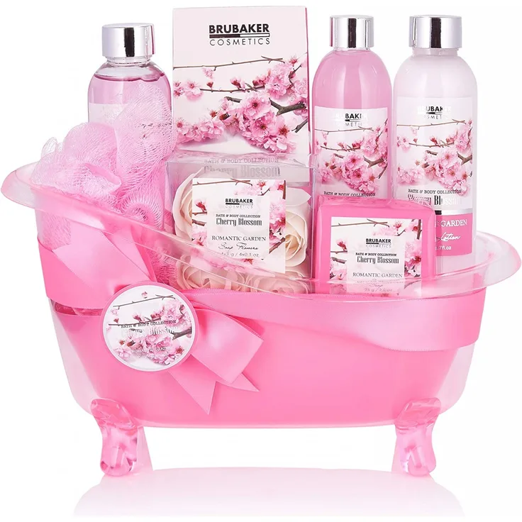 BRUBAKER Cosmetics Bade- und Dusch Set Kirschblüte - 8-teiliges Geschenkset
