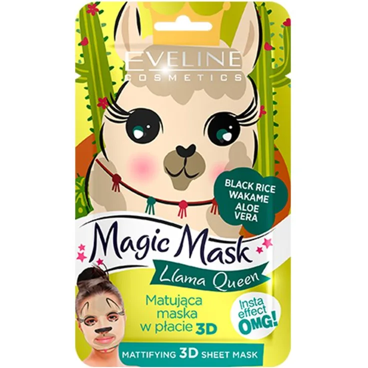 Eveline Magic Mask Mattierende Tuchmaske 3D Llama Queen 200 ml mit einer pflegenden Wirkung