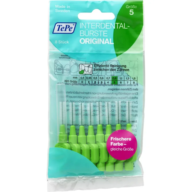 TePe Interdentalbürste Original Grün ISO Größe 5: 0,8mm - Für eine einfache und gründliche Reinigung der Zahnzwischenräume - 1 x 8 Interdental Bürsten Interdentalbürsten