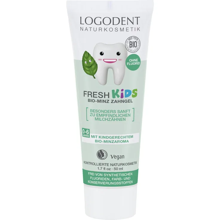 Logona Logodent Naturkosmetik Fresh Kids Bio Minz-Zahngel 50 ml, für die tägliche Zahnreinigung