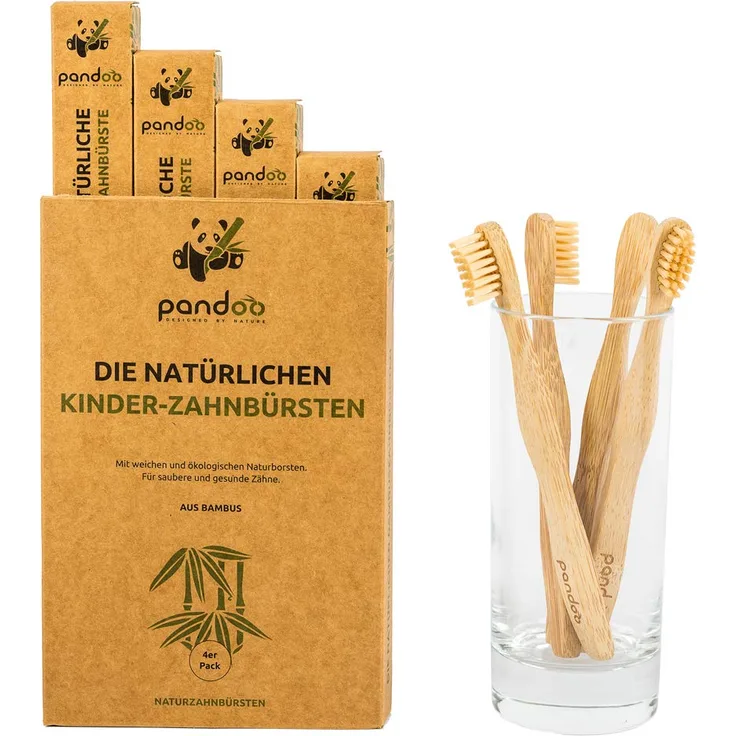 pandoo 4er Set Bambus Zahnbürste vegan Speziell für Kinder