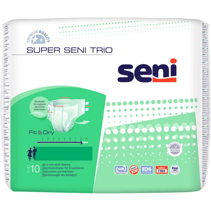 Super Seni Trio Medium Windeln für Erwachsene geeignet für schwere Inkontinenz Gr. M 10 Stück