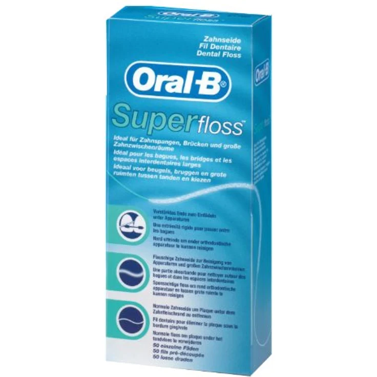 Oral-B SuperFloss Minze 4 x 50 Stück Zahnseide/Flosser Bei prothetischer und implantologischer Versorgung