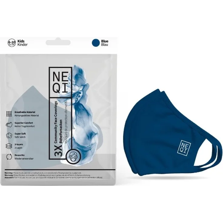 NEQI Mund- und Nasenmaske Blue 3.Stk - Größe Kids