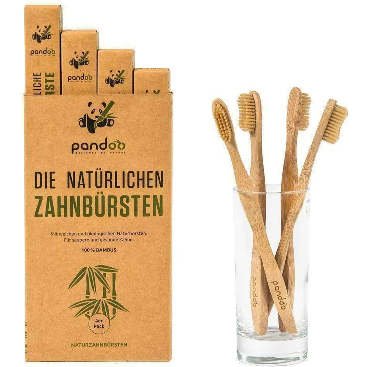 Pandoo 4er-Sparset Umweltfreundliche Hand-Zahnbürste |