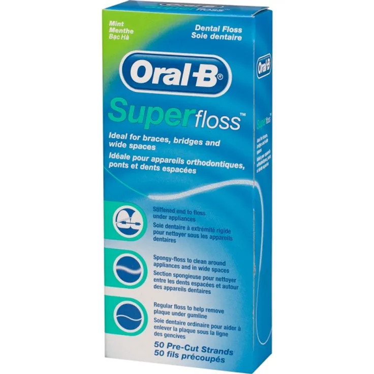 Oral-B Superfloss Mint 50 Stück Zahnseide/Flosser Auch für Brackets und Implantate