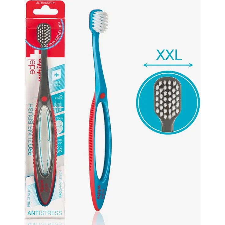 Edel & White Pro Gums Zahnbürste XXL Bürstenkopf, Anti-Stress, besonders große Putzfläche