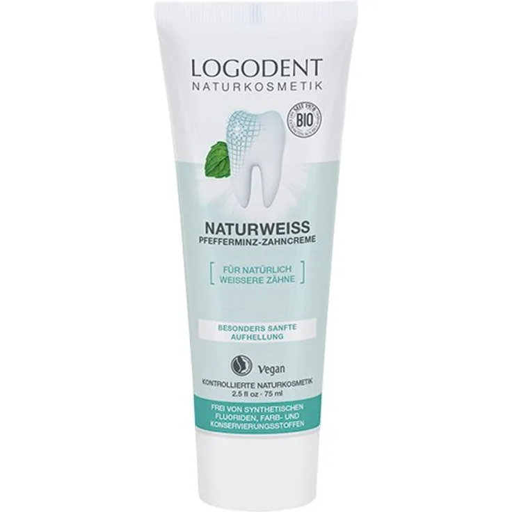 Logona Logodent Naturkosmetik Naturweiß Pfefferminz 75 ml, für saubere & gesunde Zähne