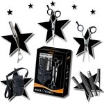 Rock Starter Haarschneidescherenset, silber inkl. Schneide- und Modellierschere 5,5 Zoll und 4 Silikon-Kämmen