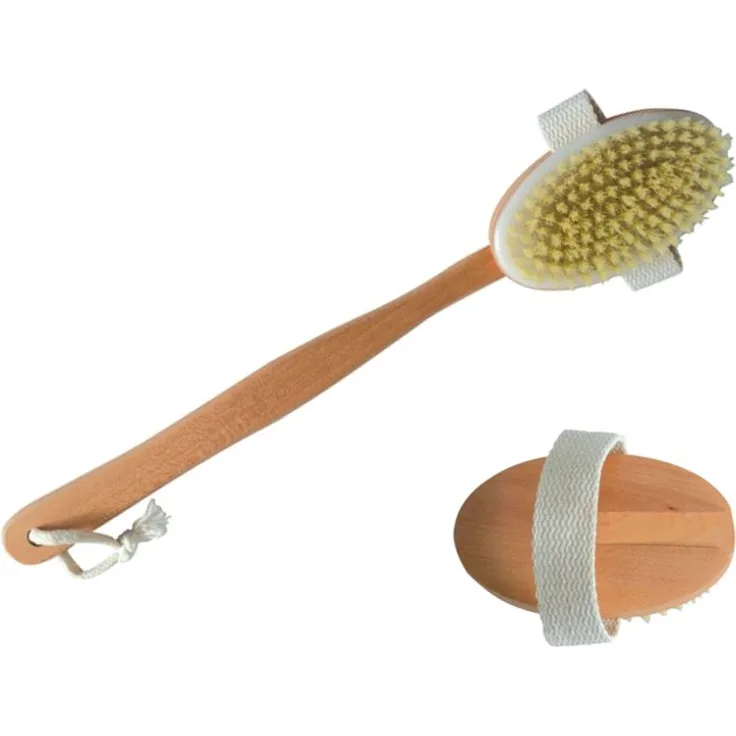 MSV Massagebürste Rückenbürste, Badebürste aus Holz mit langem Stiel Körper-Peeling - Bürste ist abnehmbar