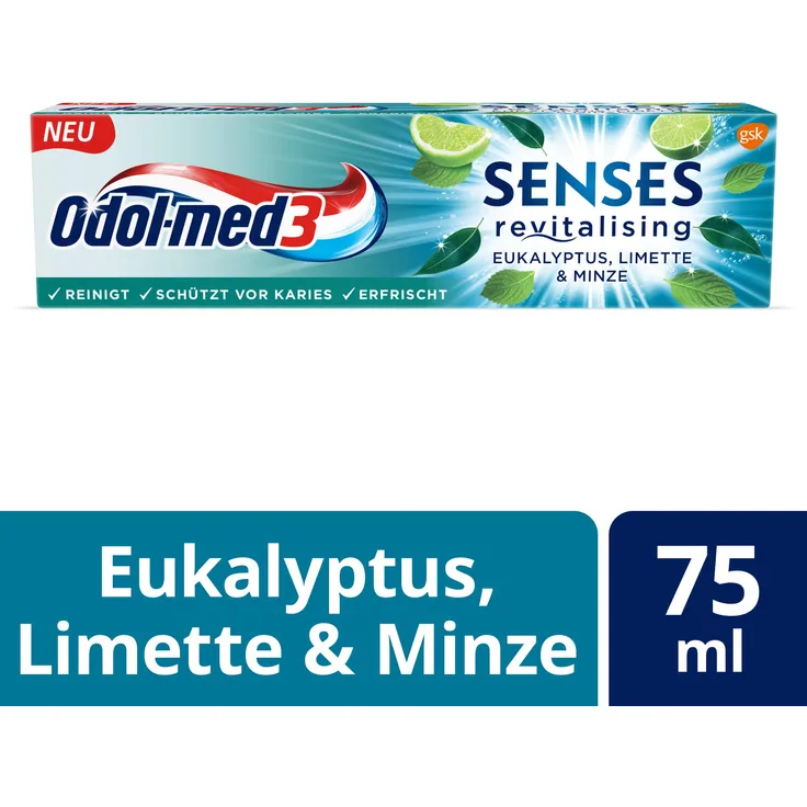 Odol-med3 SENSES revitalising Eukalyptus, Limette & Minze Zahnpasta, 1 Stk.