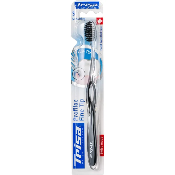 Trisa Profilac Fine Tip Sensitive, Manuelle Zahnbürste für besonders schonende und effiziente Reinigung. Soft. Markenqualität hergestellt in der Schweiz. 