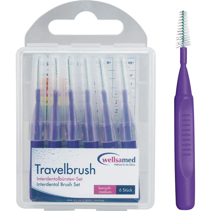 wellsamed TravelBrush Interdentalbürsten 0,8 mm konisch medium 6 Stück lila Interdentalbürsten