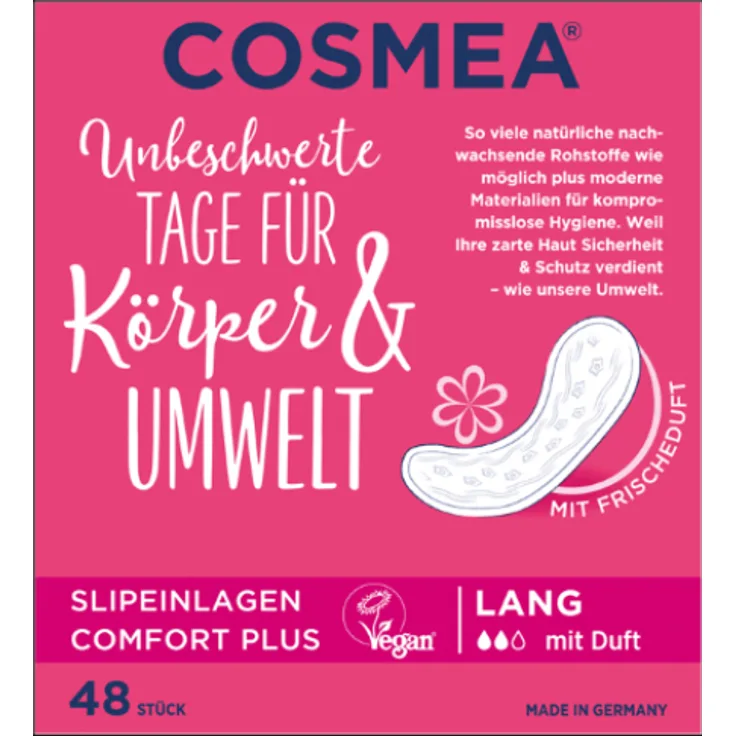 COSMEA Slipeinlagen mit Duft Lang lange Körperform-Slipeinlagen für optimalen Schutz, Saugkern aus mikrofeinen Naturfasern 48 Stück