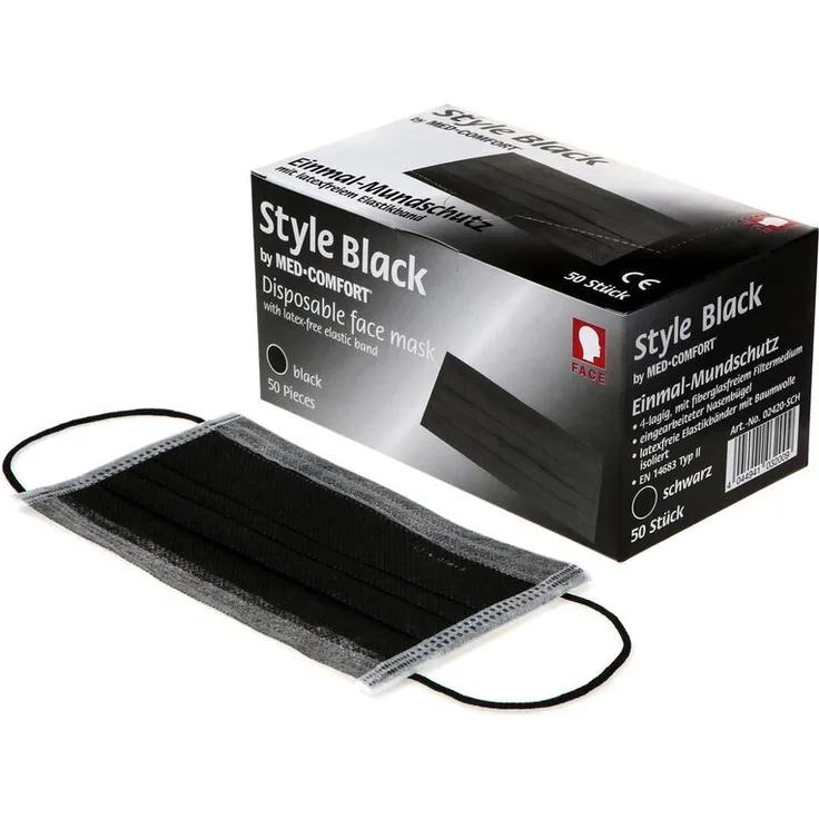 AMPri Med Comfort Style Black Mundschutz 4 lagig 50 Stück 0,17 pro 1 Stück 