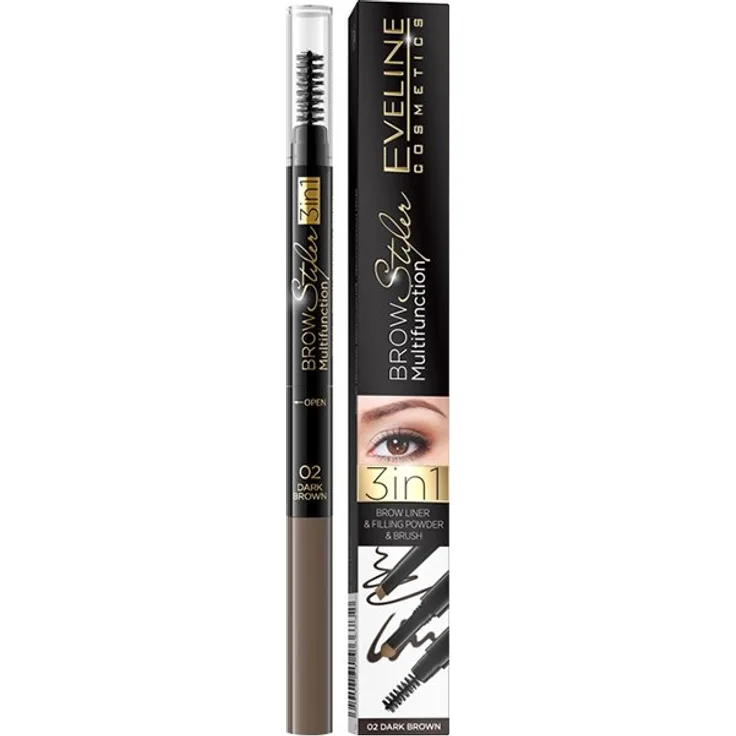 Eveline Brow Styler Multifunction 3In1 Augenbrauenstift 02 Dark Brown 1,2 g