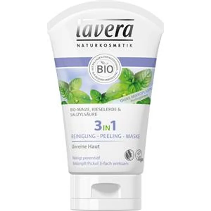 Lavera Gesichtspflege Faces Reinigung Bio-Minze, Kieselerde & Salizylsäure 3 in 1 Reinigung-Peeling-Maske 125 ml