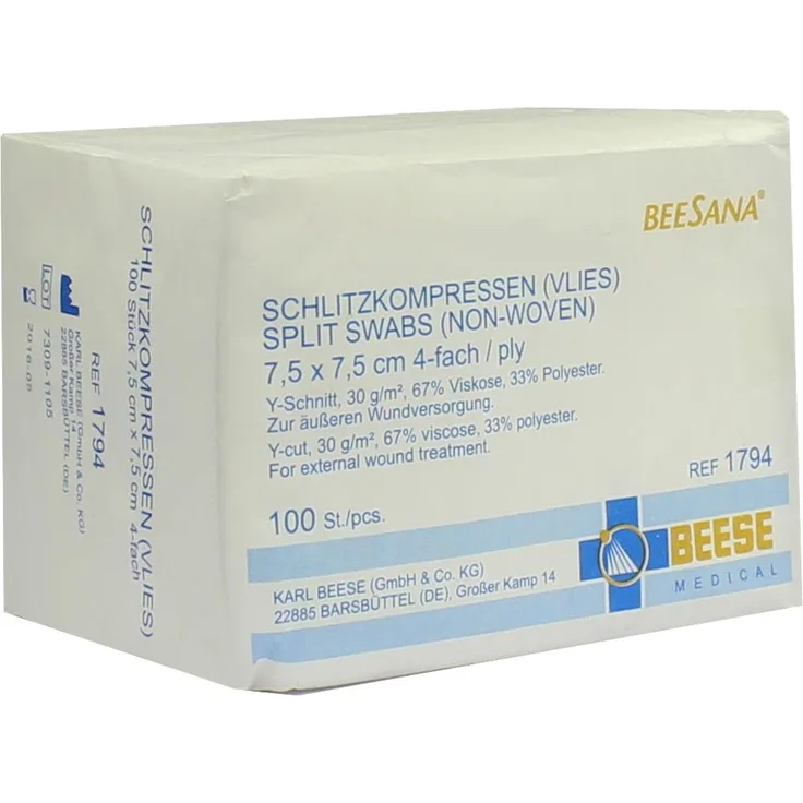 Schlitzkompressen Vlies 7,5x7,5 cm Unsteril 4fach