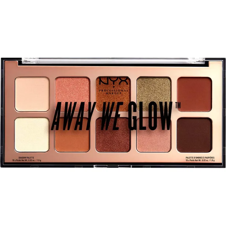 NYX Professional Makeup Away We Glow Shadow Palette - hochwertige Lidschattenpalette, 10 intensive Farben, hohe Deckkraft, 10x 1,0g, Hooked on Glow 02