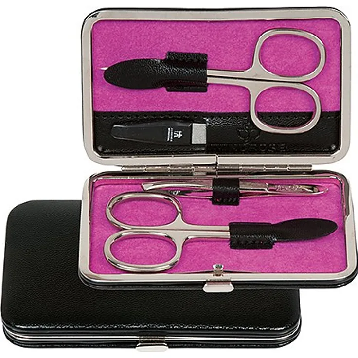 Windrose Merino Manicure Bügeletui 11 cm - schwarz pink, zur Pflege von Finger- und Fußnägeln