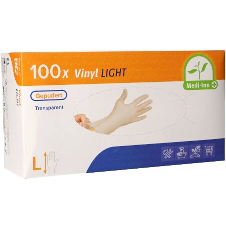 Medi-Inn PS 100 Handschuhe, Vinyl gepudert Light transparent Größe L