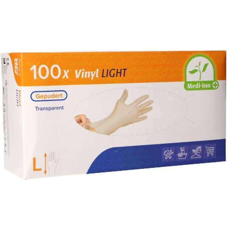 Medi-Inn PS 100 Handschuhe, Vinyl gepudert Light transparent Größe L