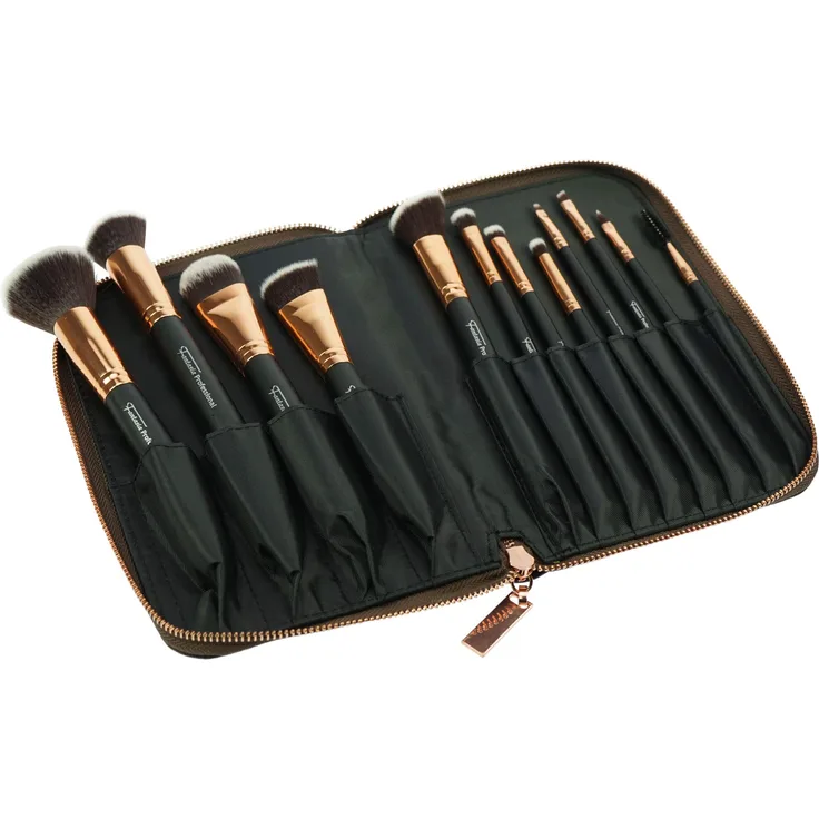 Fantasia Make Up Pinsel Set 12-teilig, Synthetik Haar, Professionelles Pinselset Makeup, hochwertiges Schminkpinsel Set Schwarz in Reißverschluss-Tasche