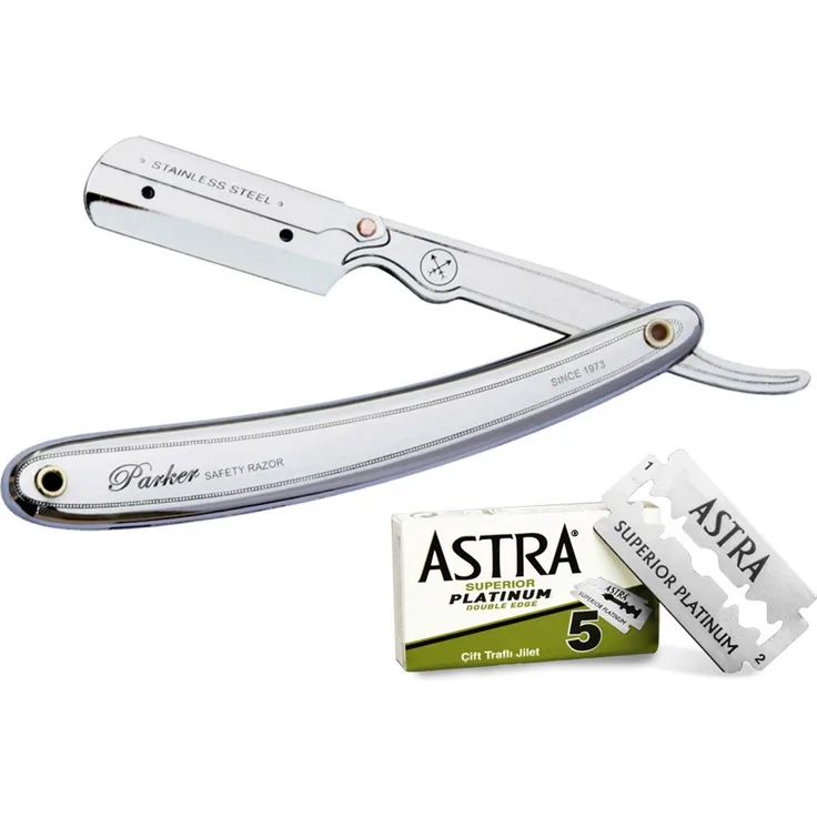 The Goodfellas' Smile Parker 31R Professionelles Rasiermesser aus Edelstahl und 5 Klingen ASTRA Superior Platinum (Green)