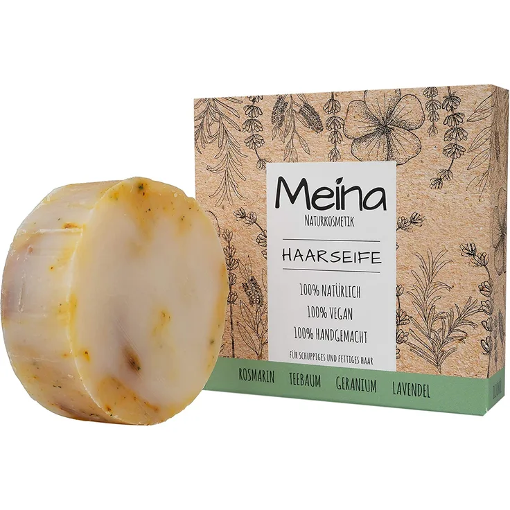 Meina Haarseife Naturkosmetik  Bio Shampoo Bar gegen Schuppen Mit Rosmarin Teebaum Und Lavendel 80 g