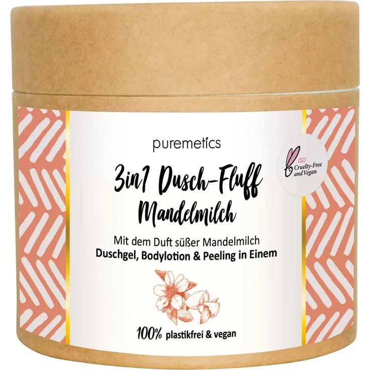 Puremetics 3 in 1 Duschfluff mit Meersalzpeeling Mandelmilch 250 g