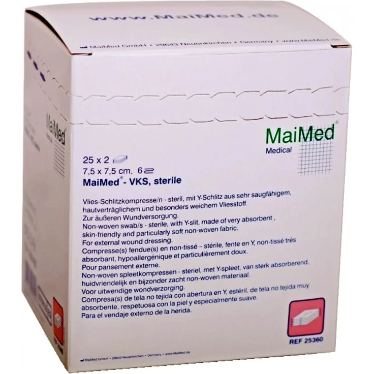 MaiMed GmbH Vlies-Schlitzkompressen 7,5 x 7,5 cm steril 6f 25x2 Stück