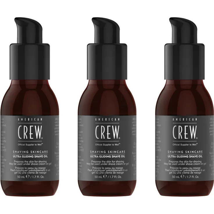 American Crew Ultra Gliding Shave Oil 3 x 50 ml, Textur: Öl, für alle Hauttypen, Wirkung: Glanz, Halt