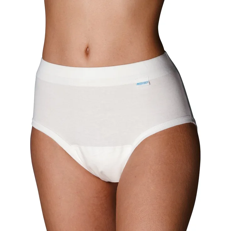 Mediset made by modellia Inkontinez-Slip für Damen bei leichter mittlerer Inkontinenz mit eingearbeiteter Saugeinlage ca. 250ml und spezial Beschichtung, Gr. 50/52, weiß