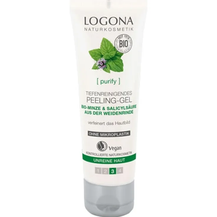 LOGONA Naturkosmetik Tiefenreinigendes Peeling-Gel Verfeinert & erfrischt da Hautbild Peelt sanft & befreit von abgestorbenen Hautschüppchen Vegan 100ml