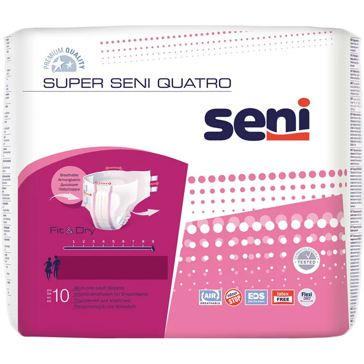Super Seni Quatro Windeln für Erwachsene für schwerste Harn- und Stuhlinkontinenz Gr. M 10 Stück 