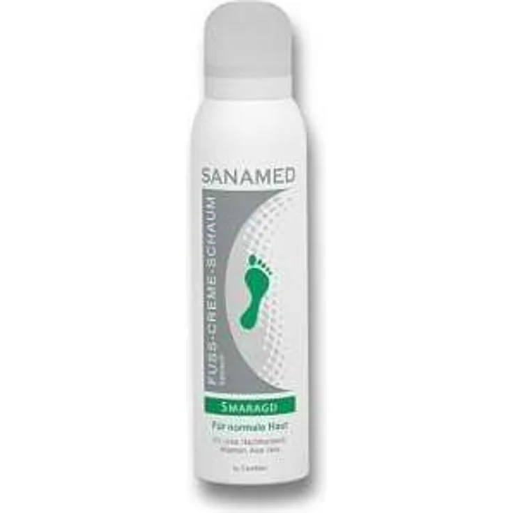 Sanamed Fuß Creme Schaum Smaragd Fußschaum bei trockener Haut mit Urea Nachtkerzenöl Aloe Vera 150 ml
