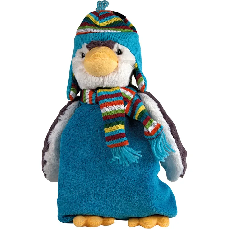 Sanger Wärmflasche XXL zum Kuscheln 0,8 L buntes Kuscheltier Pinguin Paul 45 cm