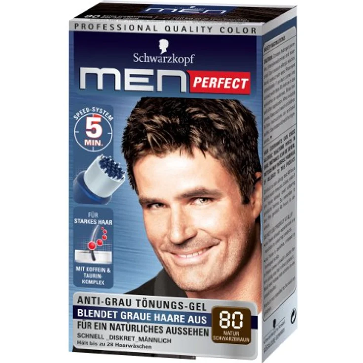 Schwarzkopf Men Perfect Anti-Grau Tönungs-Gel Stufe 2 80 Natur Schwarzbraun – Bild 1