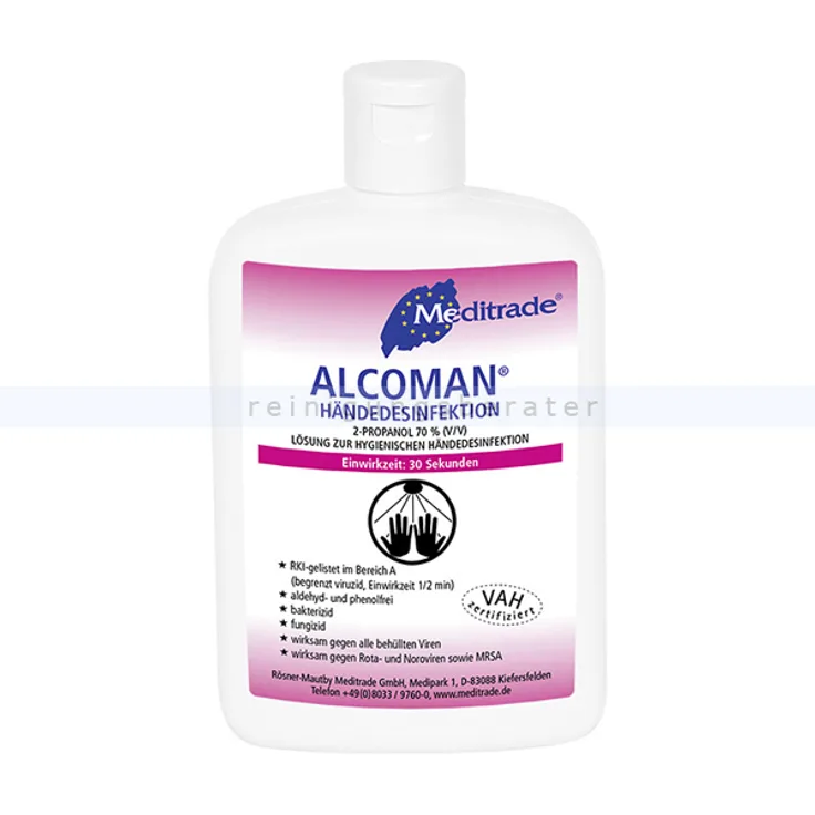 Händedesinfekion Meditrade Alcoman 150 ml umfassend wirksam, DGMH-VAH Zertifikat