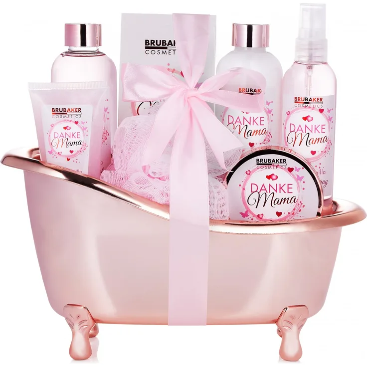 8 tlg. Bade- und Dusch Set - Beautyset - Danke Mama Geschenkset - Rosen Vanil