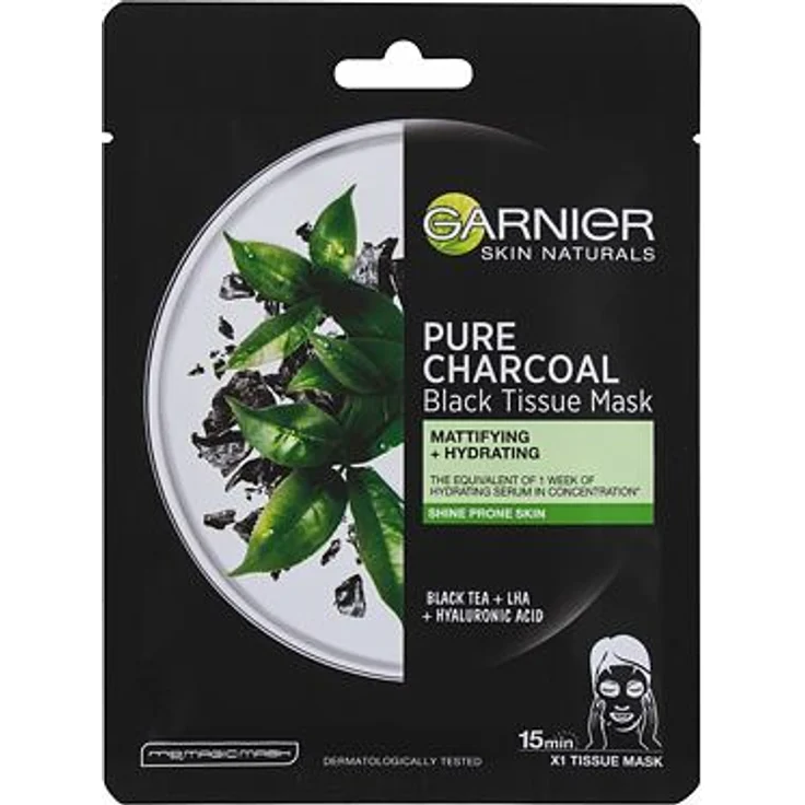 Garnier Skin Naturals Pure Charcoal Tea Feuchtigkeitsspendende Tuchmaske gegen schwarze Punkte 1 St.