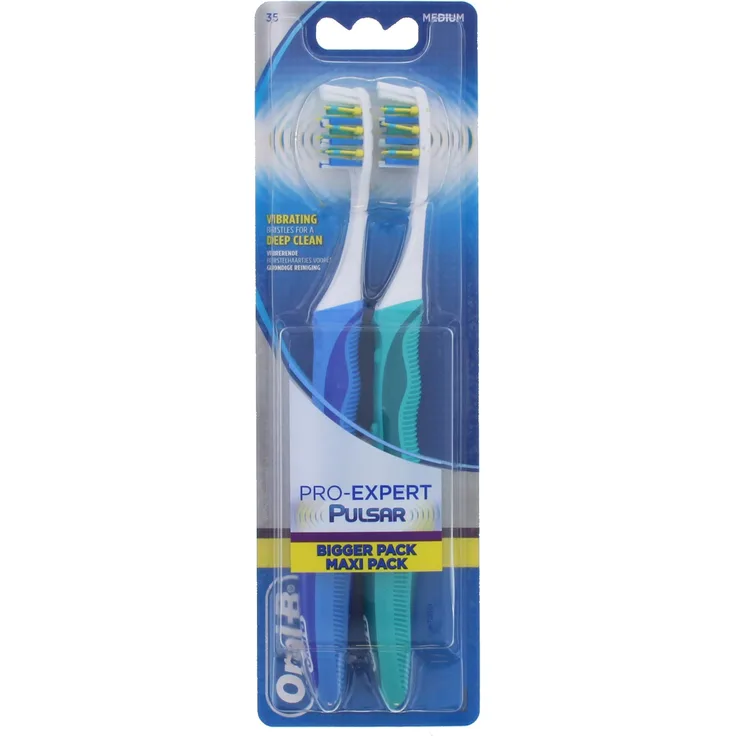 Oral-B Pulsar Handzahnbürste für Erwachsene, 35 Medium Twin Pack, farblich sortiert 