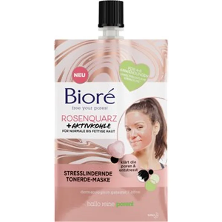 Biore Pflege Gesichtspflege Rosenquarz Aktivkohle Stresslindernde Tonerde-Maske 50 ml, für Damen und Herren