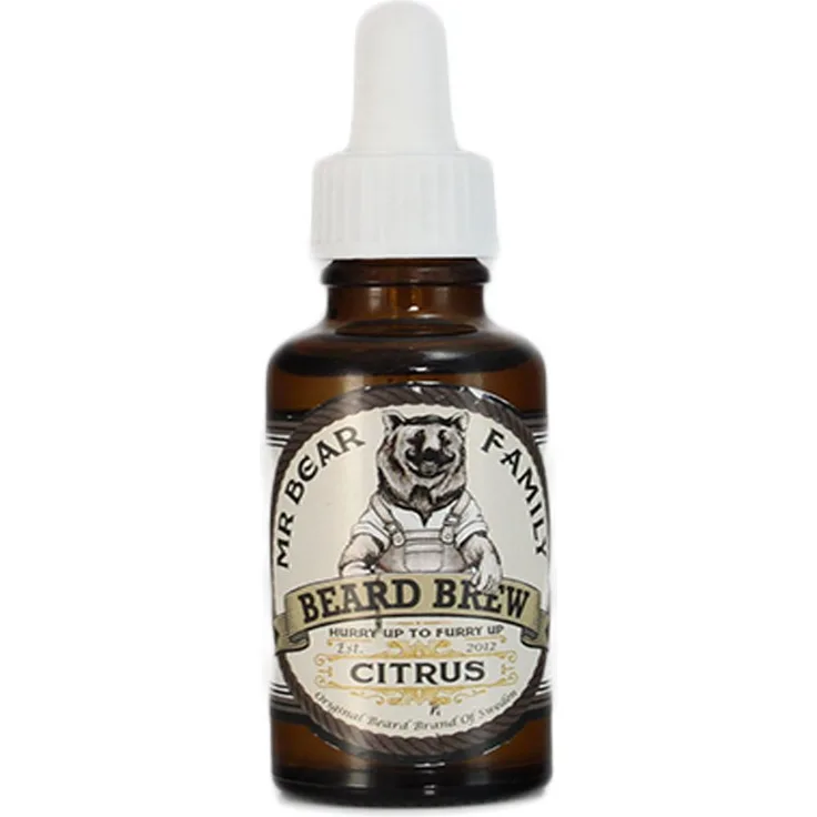 Mr. Bear Family Bart Öl Citrus 30 ml, mit Aprikosenkernöl, Mandelöl und Jojobaöl, Duft nach Zitrone, Bergamotte und Grapefruit, 
